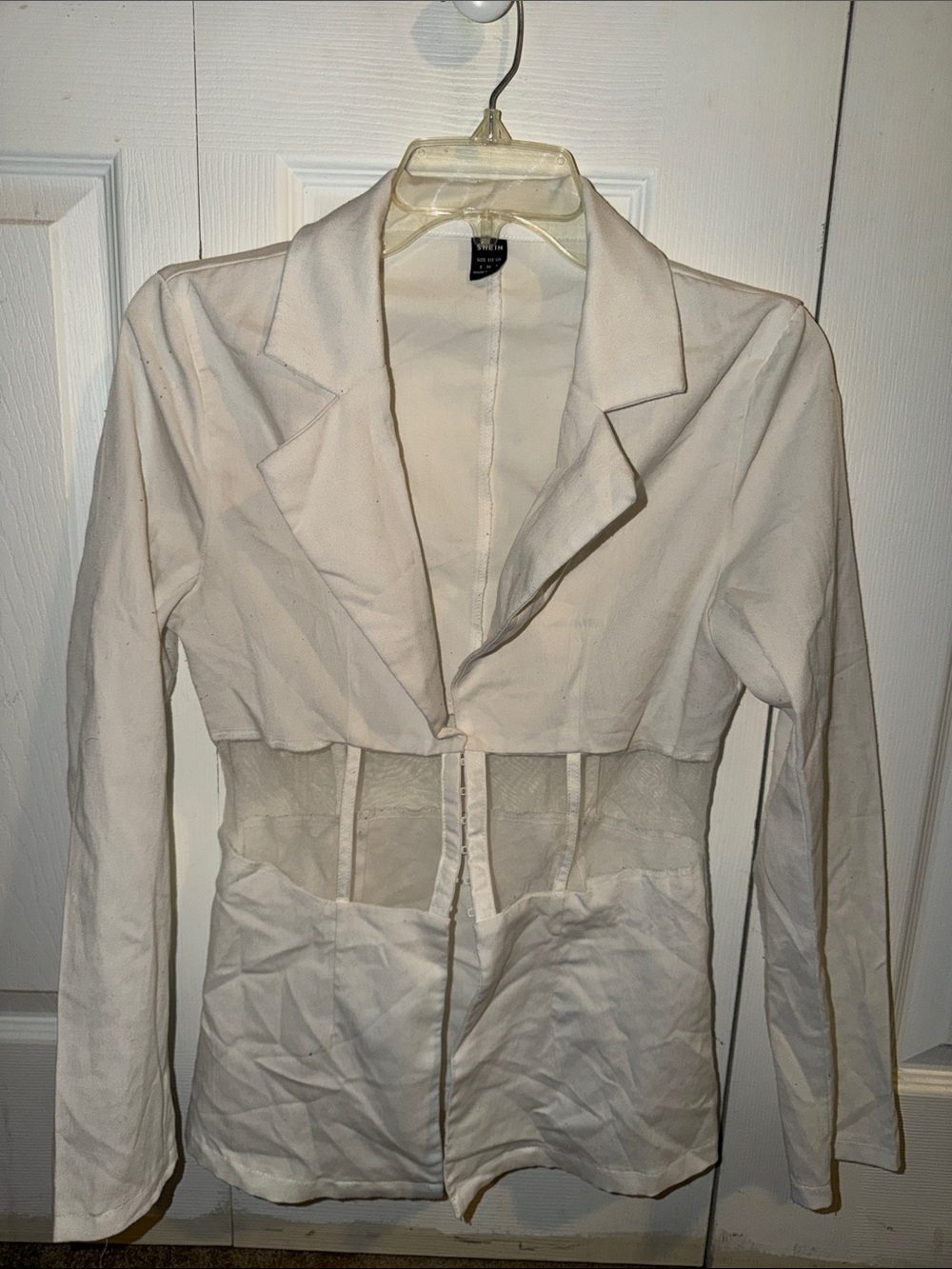 SHEIN White Mesh-Waist Tailored Blazer
